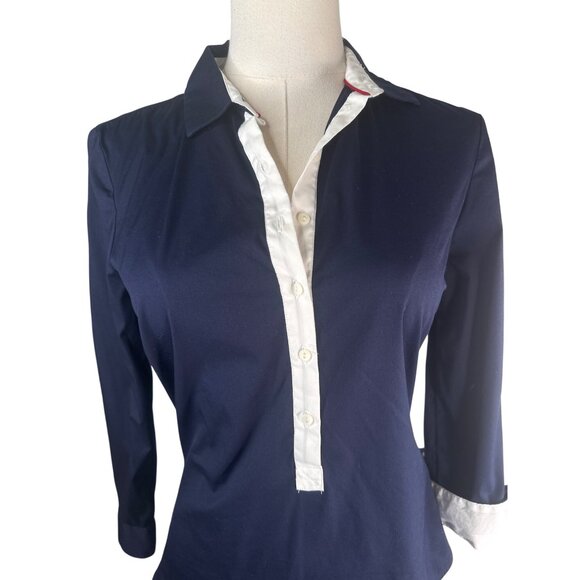 2/$30 ZARA Navy & White Small Button-Up Blouse With 3/4 Sleeves - Picture 6 of 15